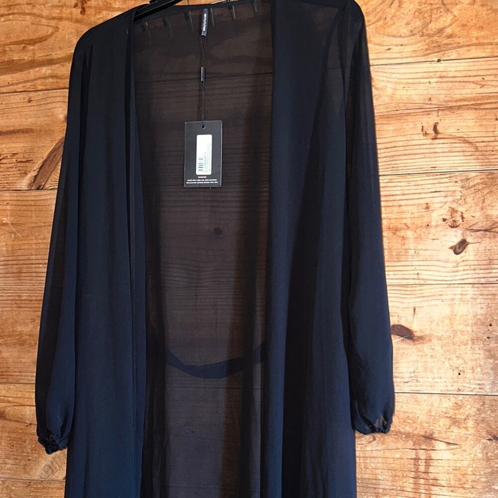 NWT PrettyLittleThings Black Maxi Belted Beach Kimono